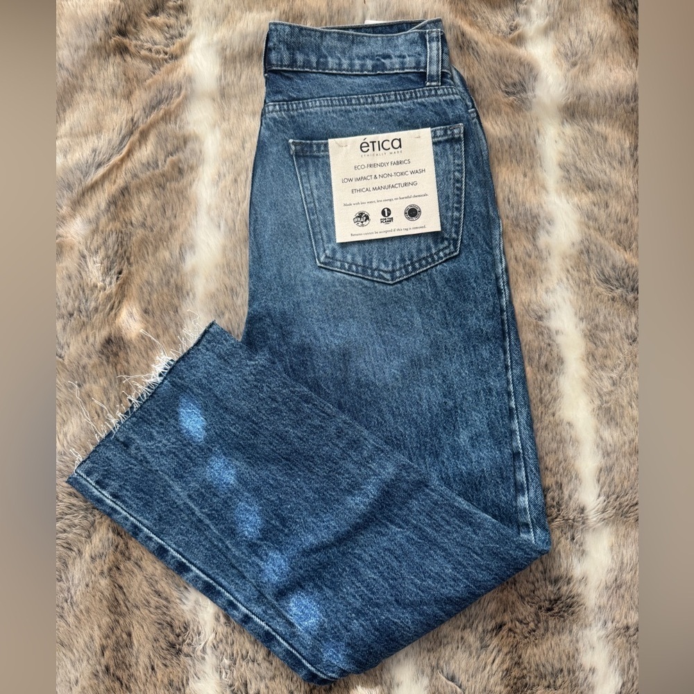 NWT Etica Classic Indigo Jeans Size 3. Cutoff Bottoms